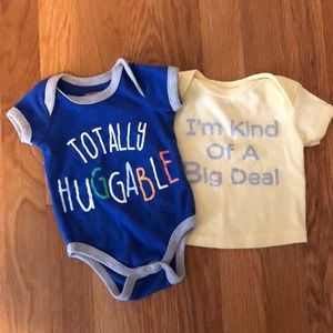 Blue onesie and yellow shirt